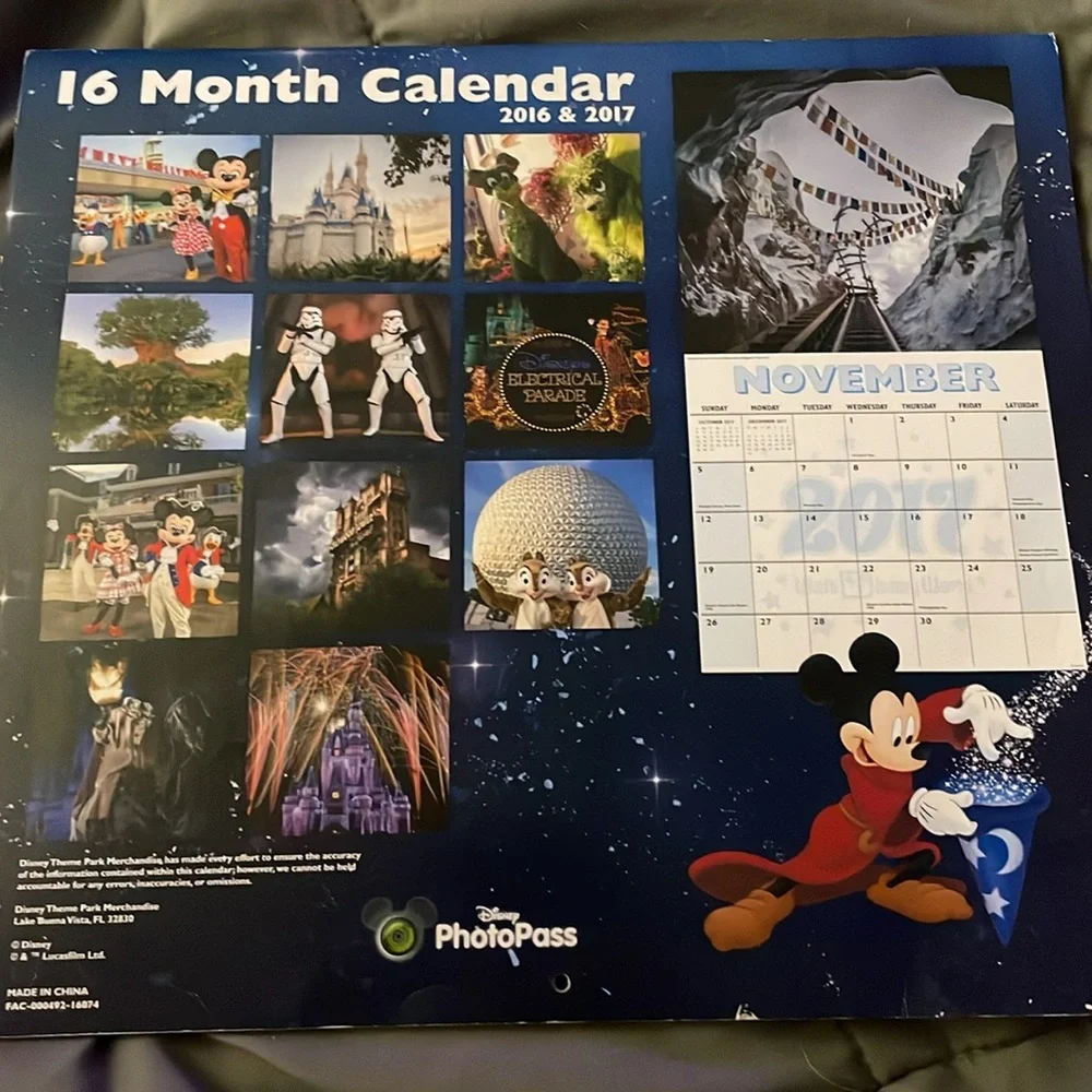 Walt Disney world 2016 & 2017 unused calendar